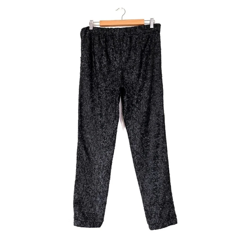 FREE PEOPLE Sequin Party Trouser Ankle Cropped Pull On Pants Black Small y2k